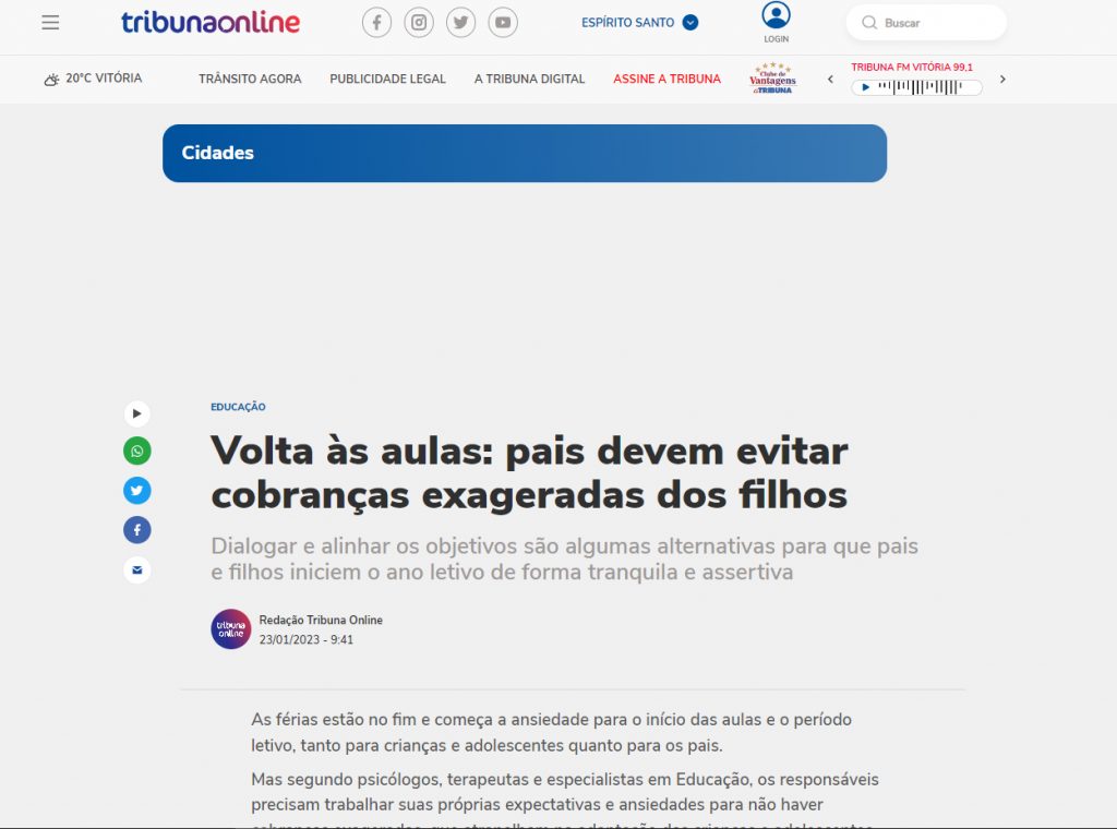 Professora de Pedagogia da FAEP fala sobre o retorno às aulas no Jornal Tribuna Online